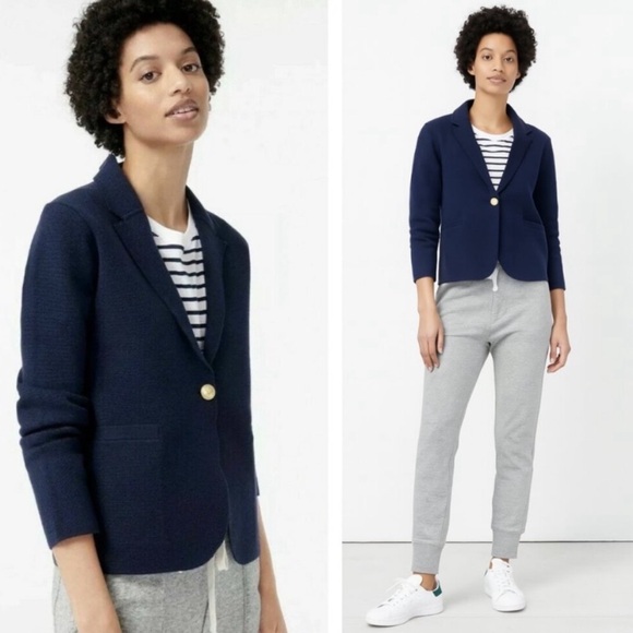 NEW J. Crew Camille Shrunken Sweater Blazer Cardigan 1-Button Navy Blue XXS NWT - Picture 1 of 15